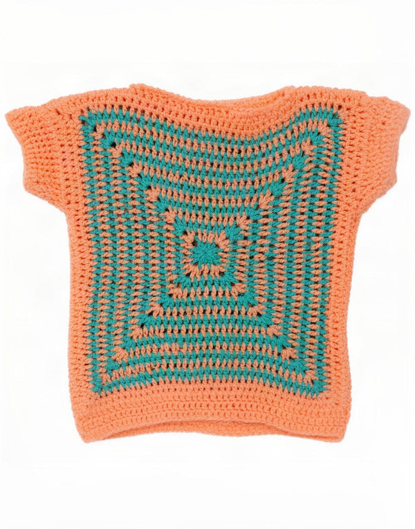Vintage damski sweter z krótkim rękawem i dekoltem w łódkę UK 12 średni pomarańczowy