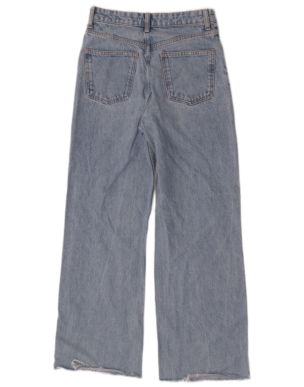 Zara Womens Distressed Wide Leg Jeans EU 36 XS W26 L28 Blue Cotton