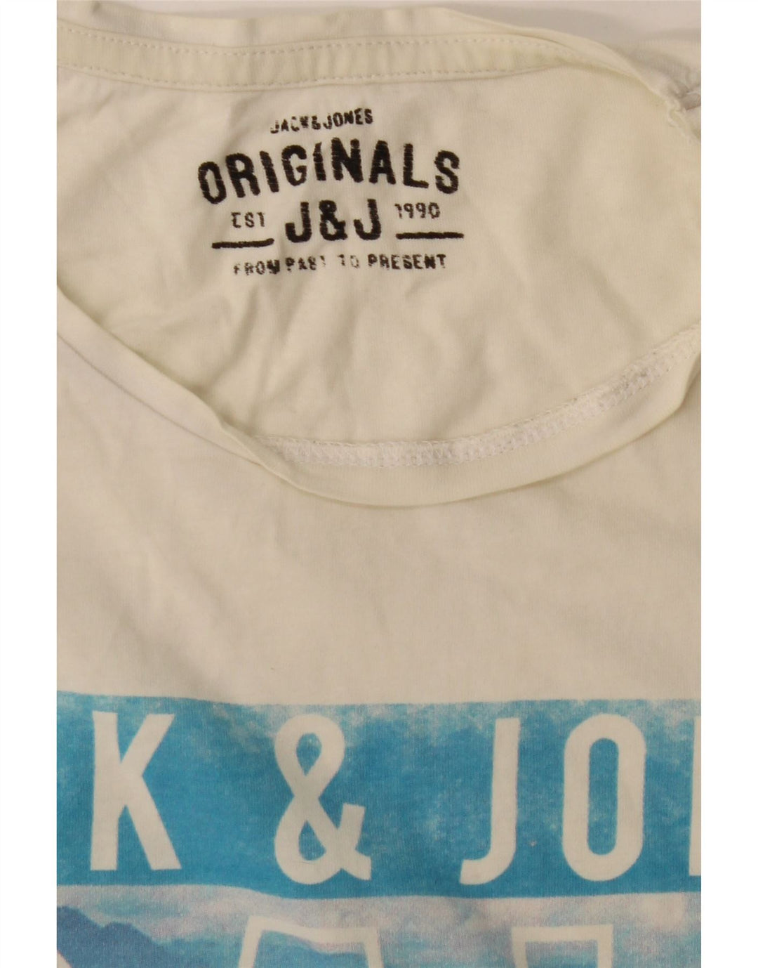 JACK & JONES Mens Graphic T-Shirt Top Large Off White Cotton Vintage Jack & Jones and Second-Hand Jack & Jones from Messina Hembry 