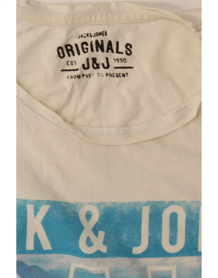 JACK & JONES Mens Graphic T-Shirt Top Large Off White Cotton Vintage Jack & Jones and Second-Hand Jack & Jones from Messina Hembry 