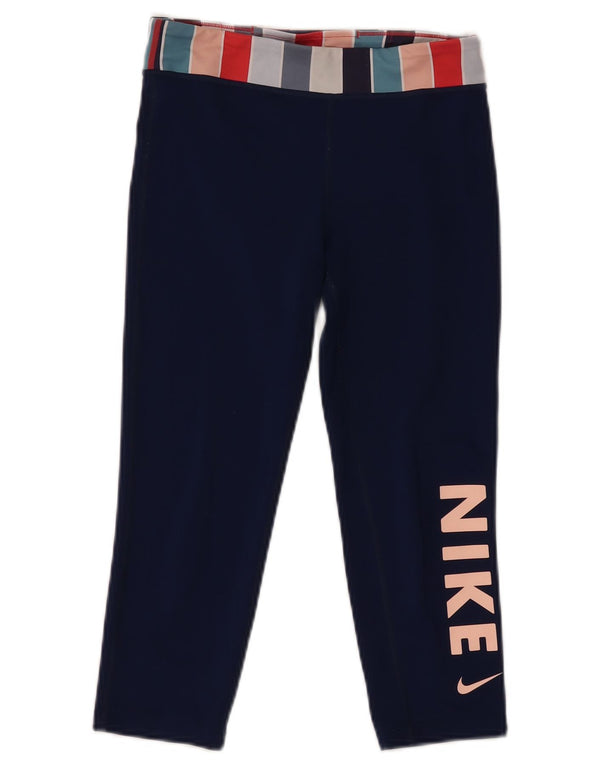 Dziewczęce legginsy Nike Dri Fit Graphic 12-13 lat, duże, granatowe, z blokami kolorów