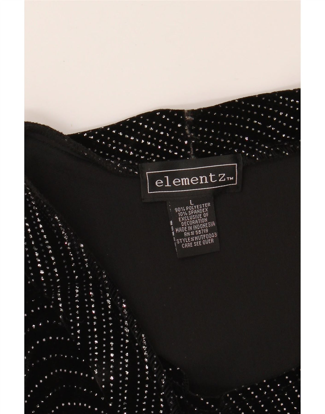 ELEMENTZ Womens Velour Long Sleeve Blouse Top UK 16 Large Black Striped Vintage Elementz and Second-Hand Elementz from Messina Hembry 