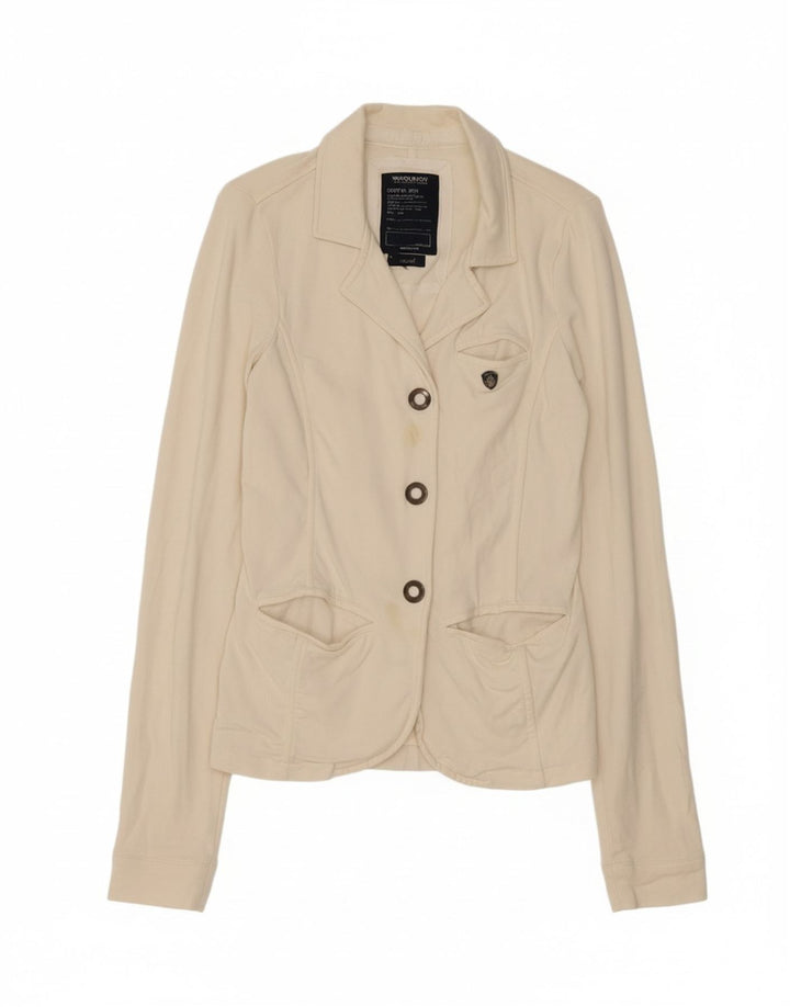 WOOLRICH Womens 3 Button Blazer Jacket UK 10 Small Off White Cotton