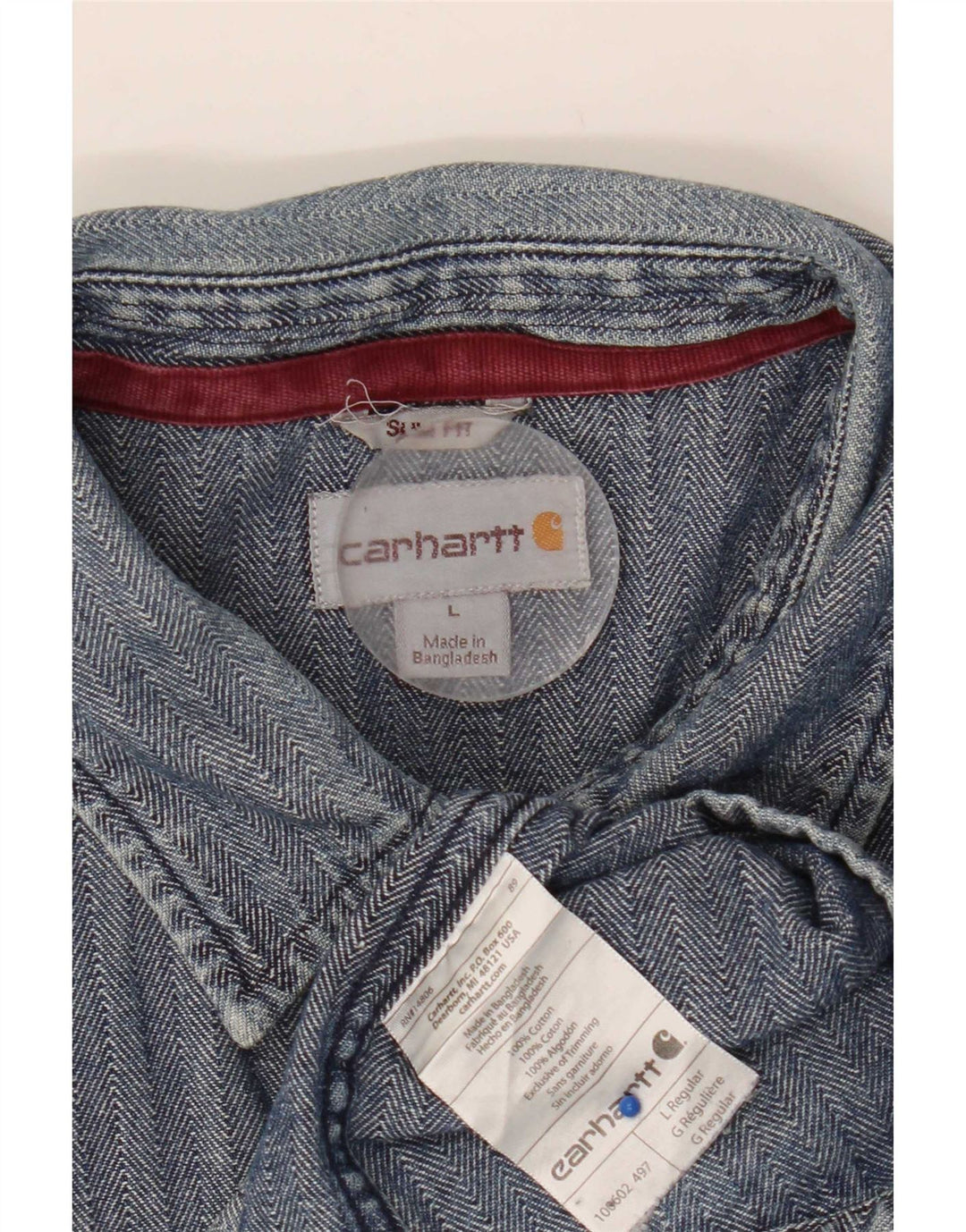 Koszula męska Carhartt Slim Fit, duża, niebieska, bawełniana w jodełkę