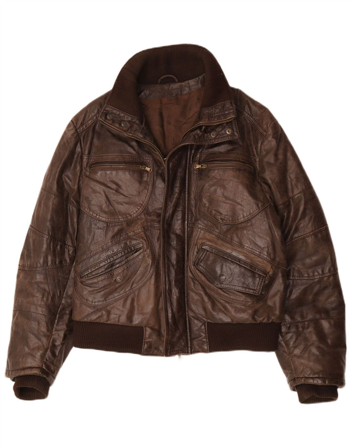 Vintage męska kurtka skórzana bomber IT 54 2XL brązowa skóra
