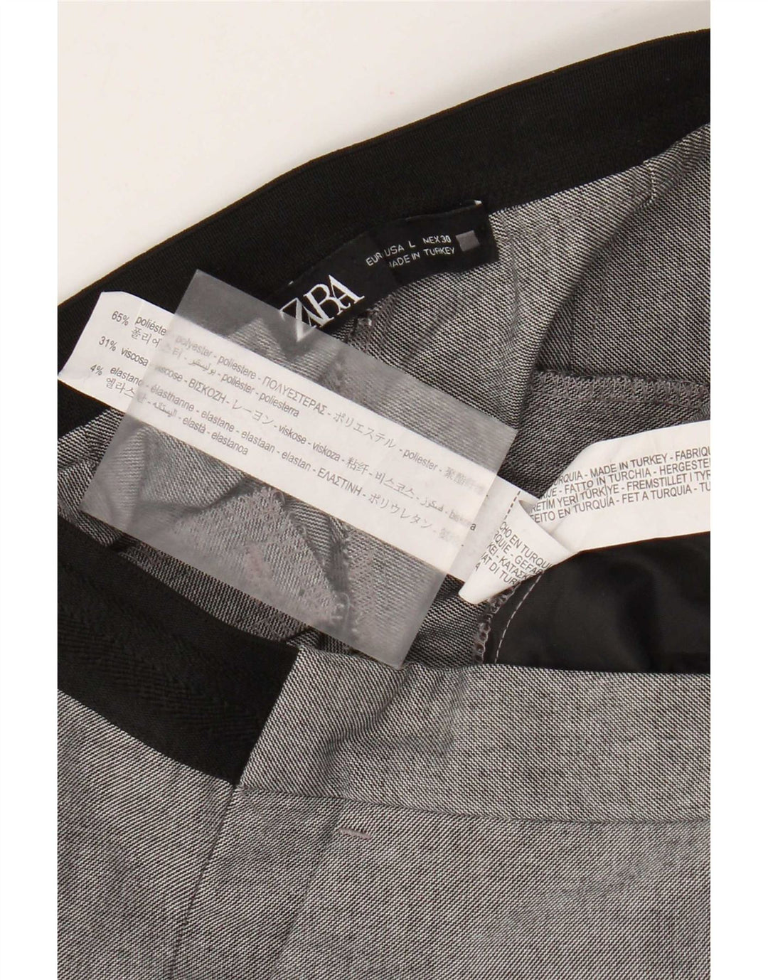 Damskie spodnie typu slim chino Zara, duże, W30 L27, szary, kolorowy poliester