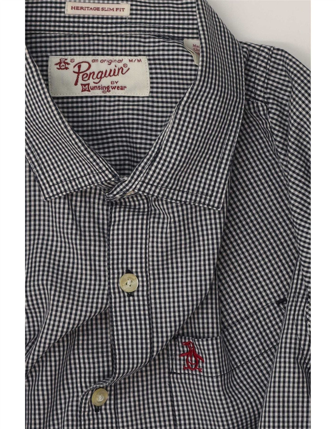Koszula męska Penguin Heritage Slim Fit, średnia, granatowa bawełna w kratkę