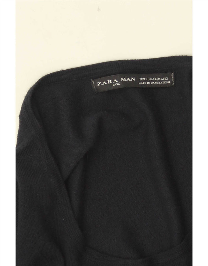 Męski sweter z dekoltem w łódkę Zara, duży, granatowy