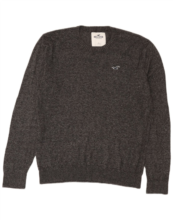 Męski sweter z okrągłym dekoltem Hollister, duży, szary, nakrapiany