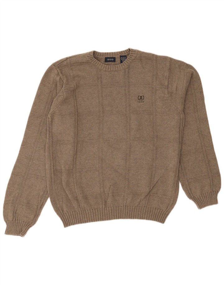 Izod Męski sweter z okrągłym dekoltem, duży, beżowy, bawełniany