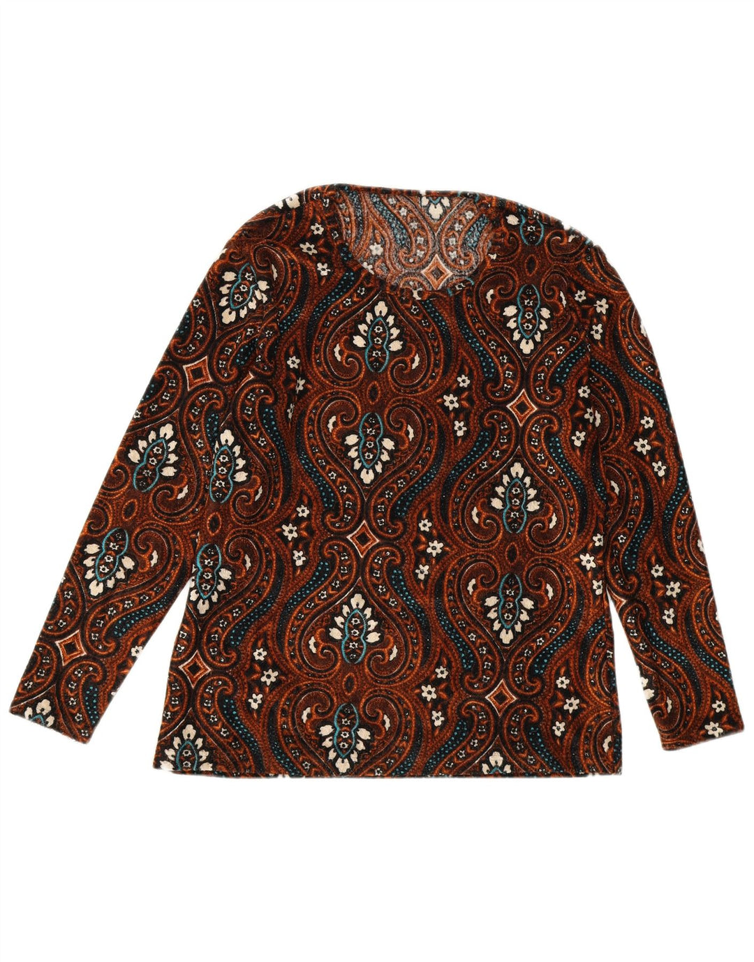Damska bluzka z długim rękawem w stylu vintage, UK 12, średni brąz Paisley