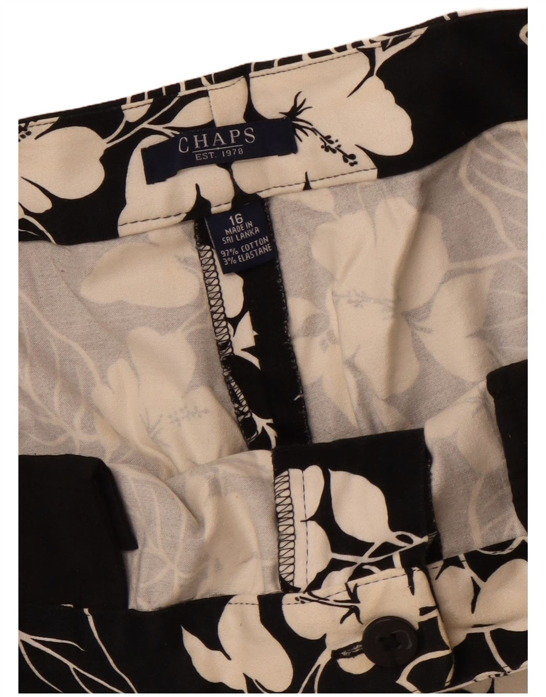 Damskie proste spodnie Capri CHAPS US 16 2XL W38 L20 Czarna bawełniana w kwiaty