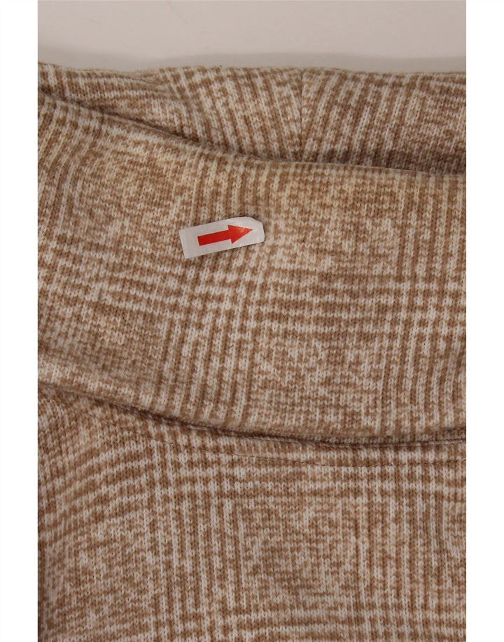 J. CREW Damski sweter z golfem UK 14, poliester w kratkę, w kolorze średniego beżu