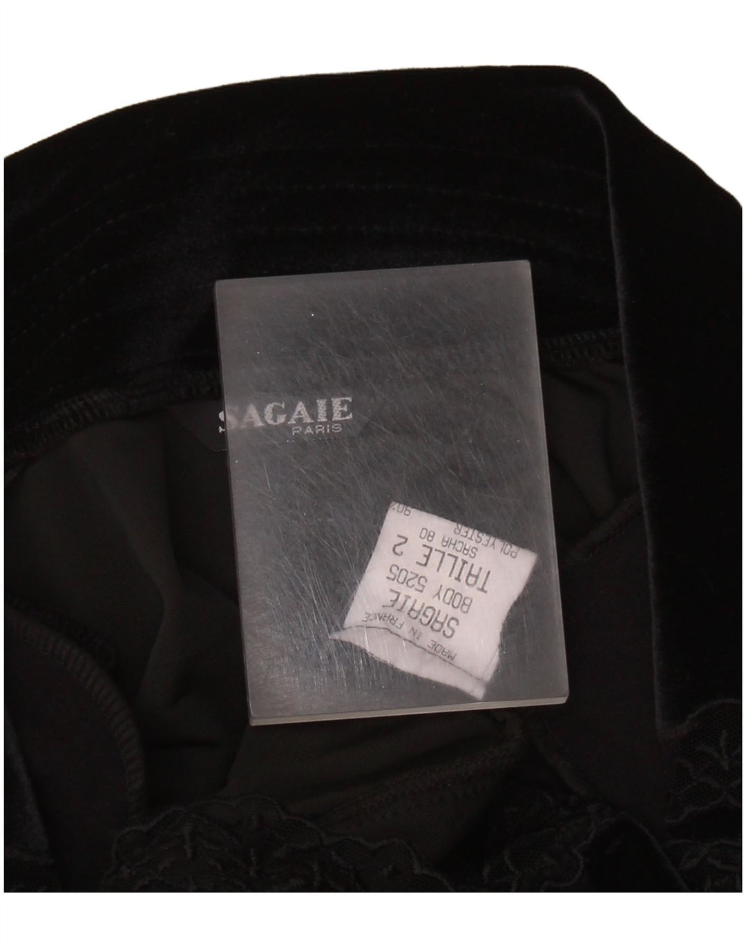 Aksamitne body damskie z długim rękawem SAGAIE UK 12, średni czarny poliester