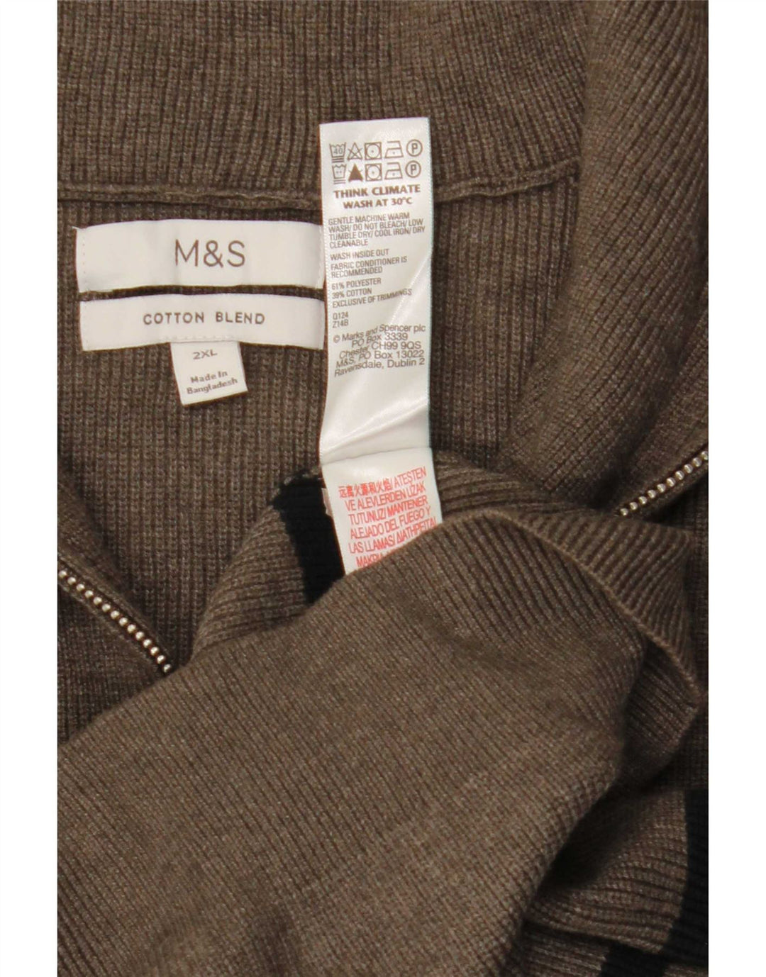 Marks & Spencer Męski sweter z zamkiem błyskawicznym 2XL, szary, poliestrowy w paski