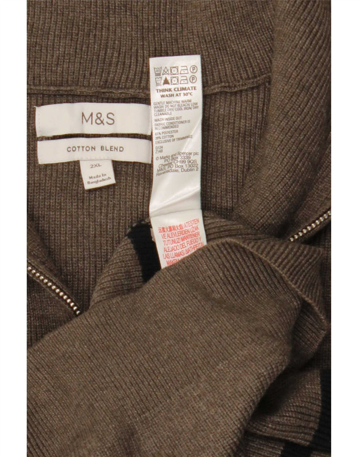 Marks & Spencer Męski sweter z zamkiem błyskawicznym 2XL, szary, poliestrowy w paski