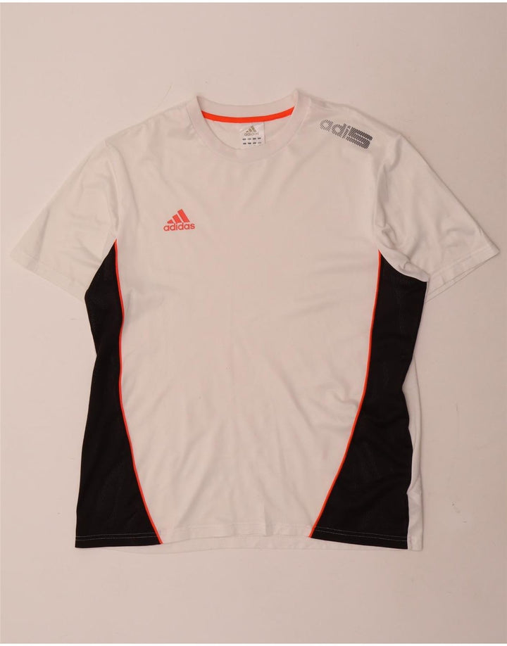 Męska koszulka z grafiką Adidas, duża, biała, poliestrowa z blokami kolorów