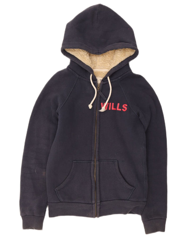 Sweter damski Jack Wills Graphic Sherpa z kapturem i zamkiem błyskawicznym UK 8, mały, granatowy