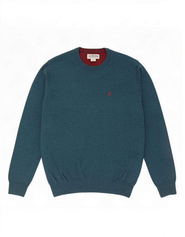 Marlboro Classics Męski sweter z okrągłym dekoltem, duży, niebieski, wełniany