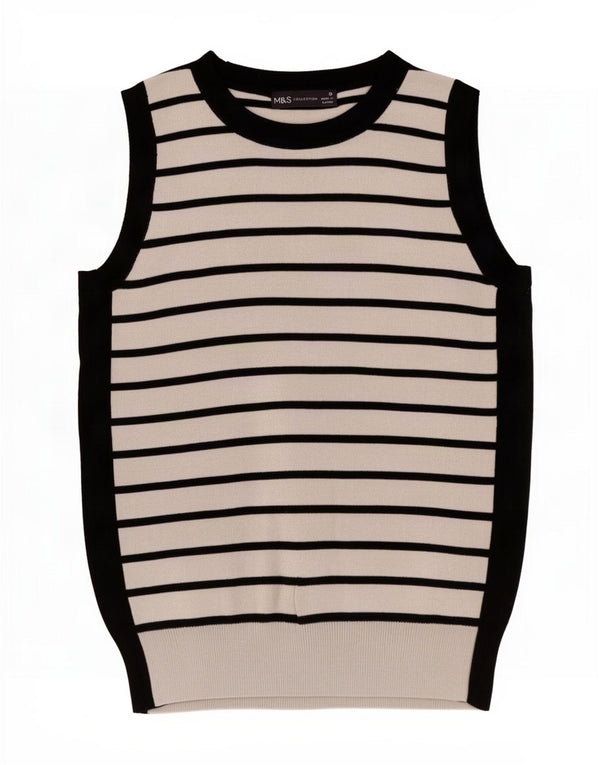 Marks & Spencer Damski podkoszulek z kamizelką UK 10 Small White Striped Wiskoza