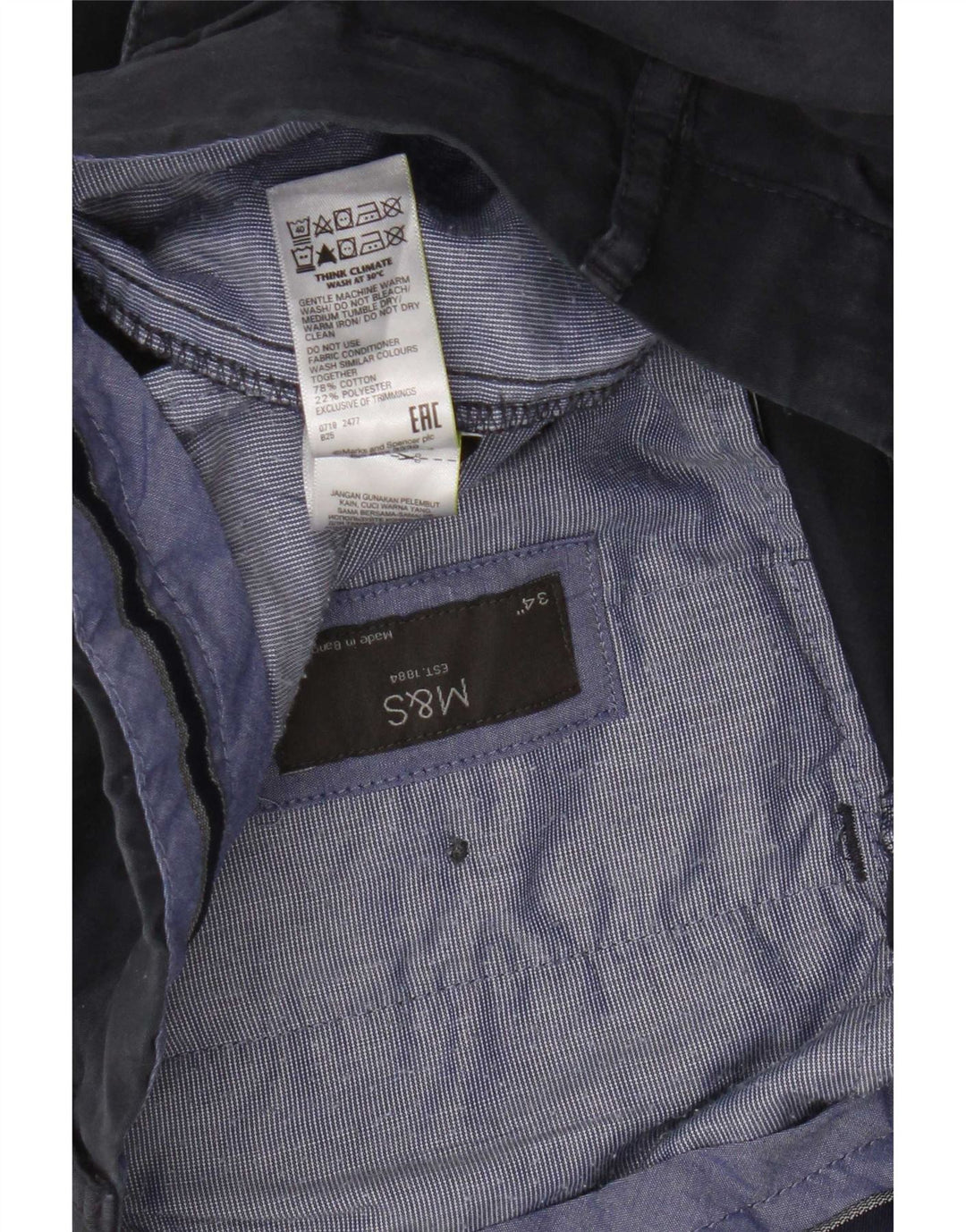 Męskie spodenki Chino Marks & Spencer W34, duże, granatowe, bawełniane