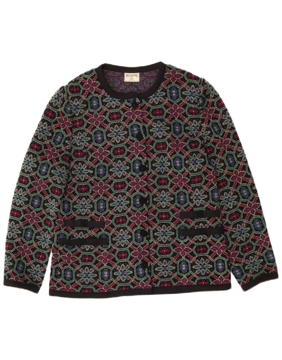 Damski sweter rozpinany Les Lunis IT 48 XL Wielobarwna, geometryczna wełna