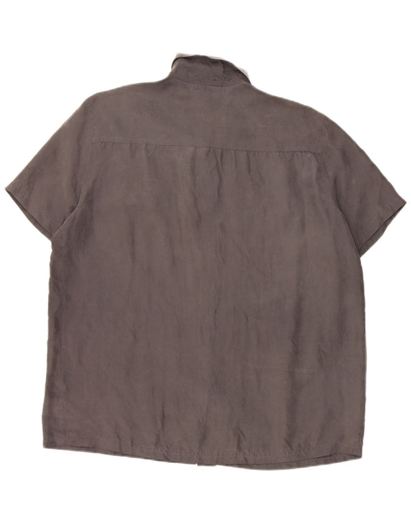 Damska bluzka z krótkim rękawem PURA SETA UK 20 2XL Szary jedwab