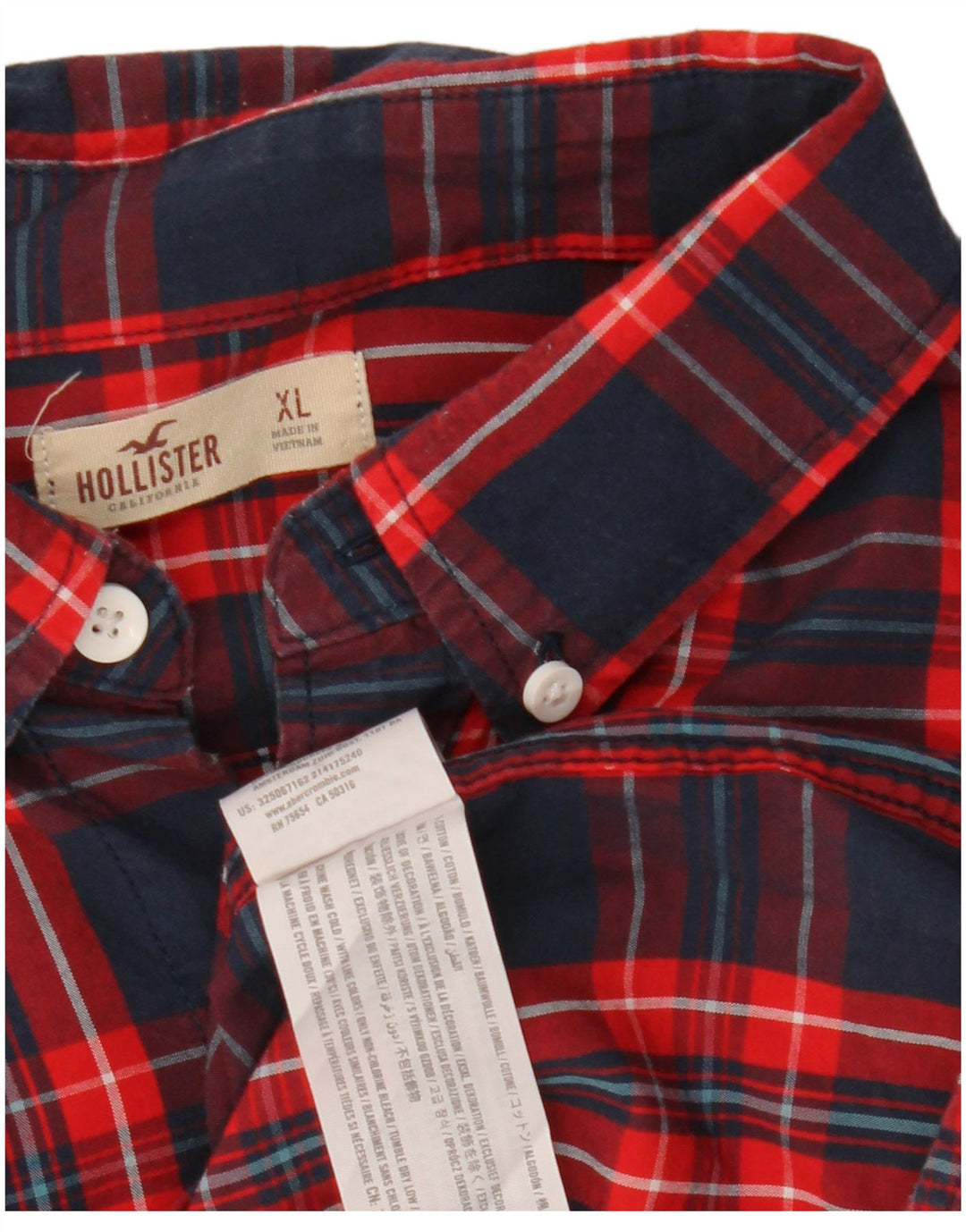 HOLLISTER Męska koszula flanelowa XL, bawełniana w granatową kratkę