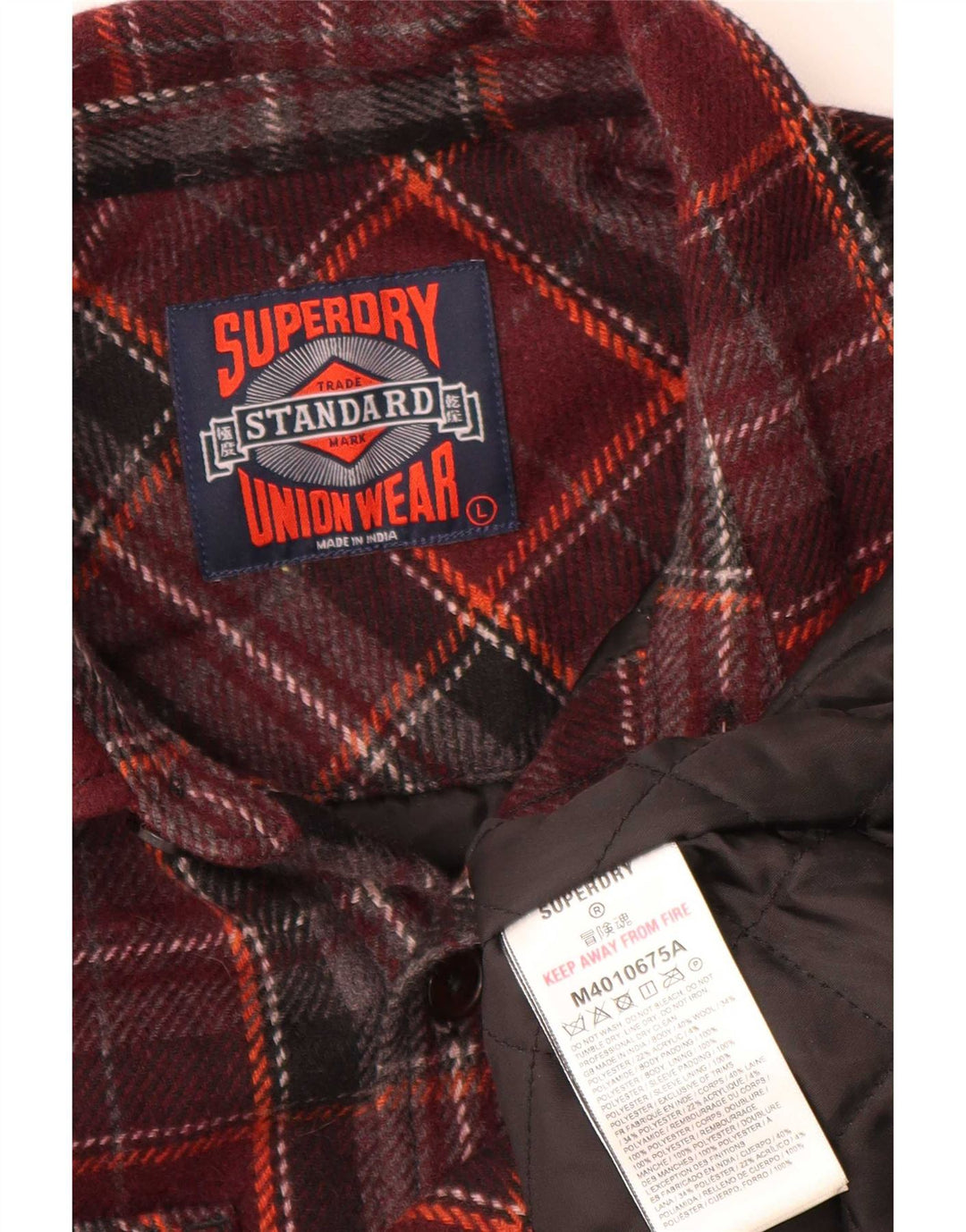 Męska koszula wierzchnia Superdry, duża, bordowa, wełniana krata