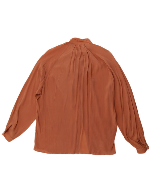 Damska bluzka koszulowa o luźnym kroju VINTAGE z długim rękawem IT 46, duża brązowa