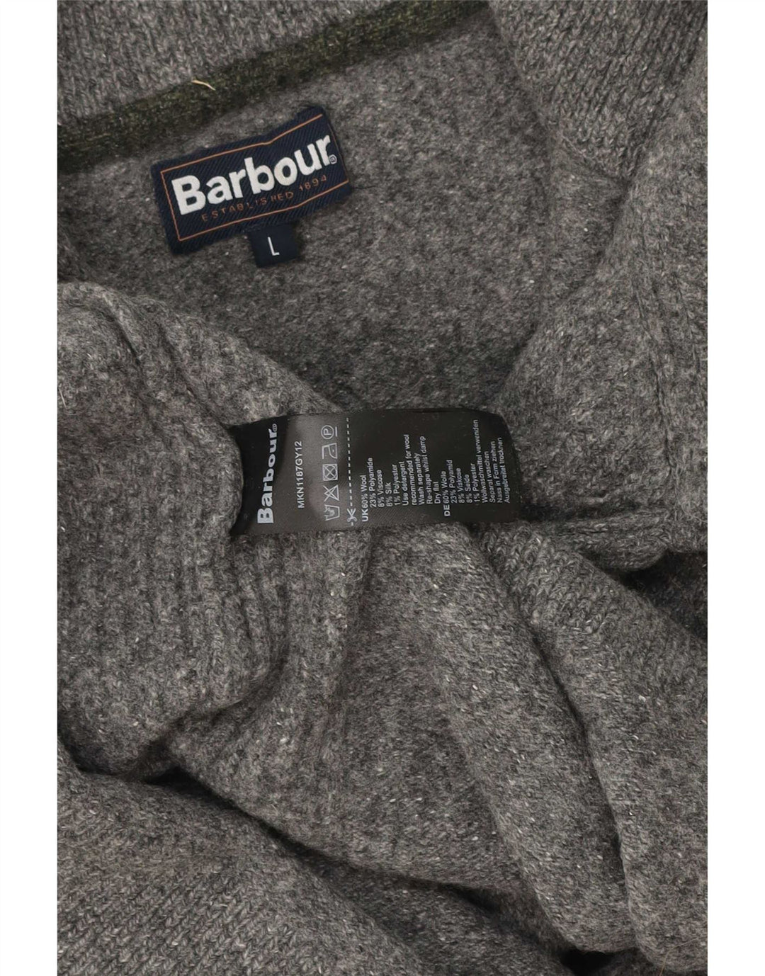 Sweter damski Barbour z zamkiem błyskawicznym UK 16, duży, szary, wełniany