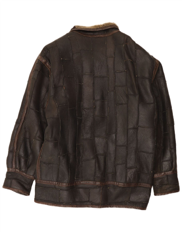 Vintage męska kurtka Shearling UK 42 XL, brązowa patchworkowa