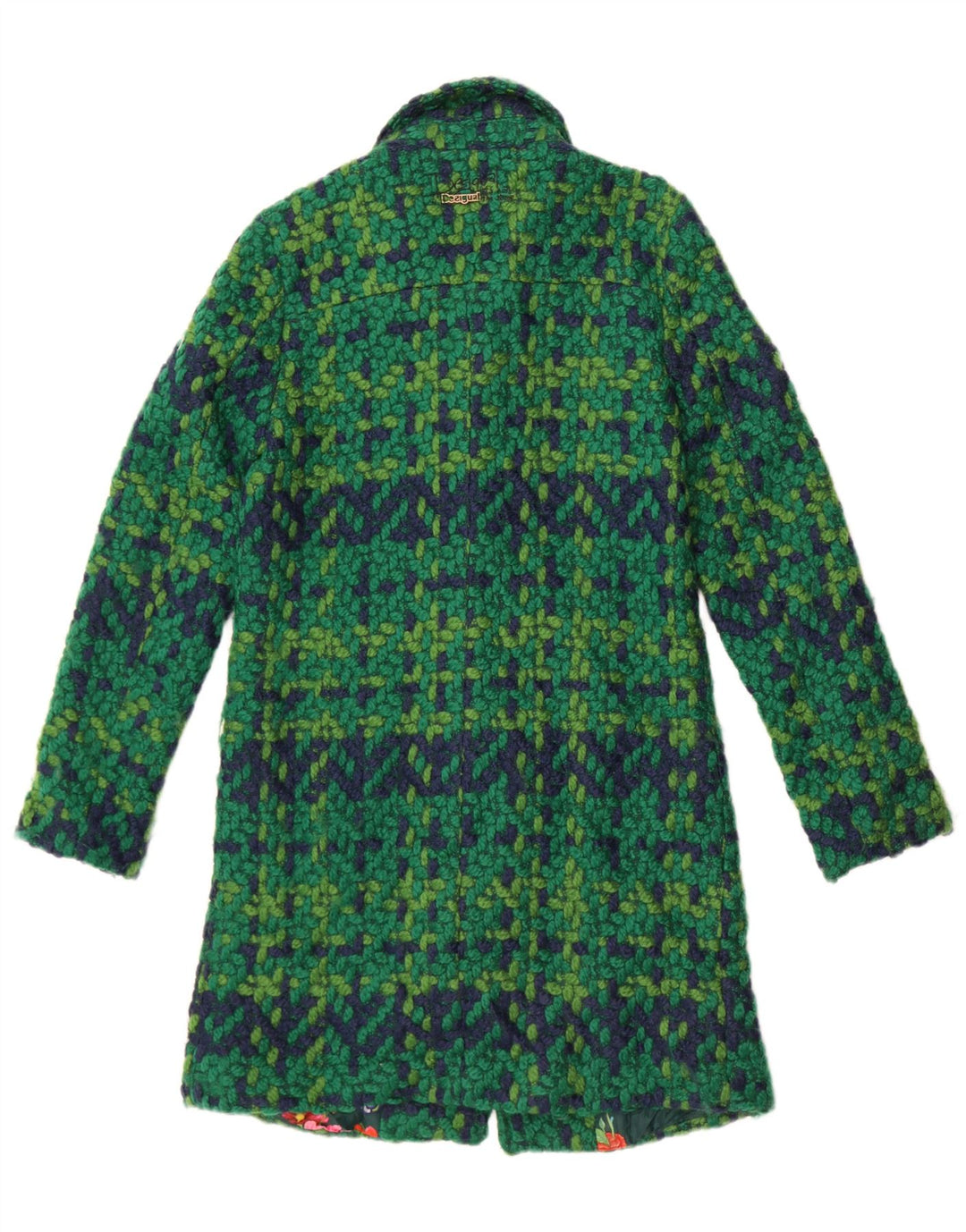 Damski dzianinowy płaszcz Desigual EU 36 Small Green Geometric