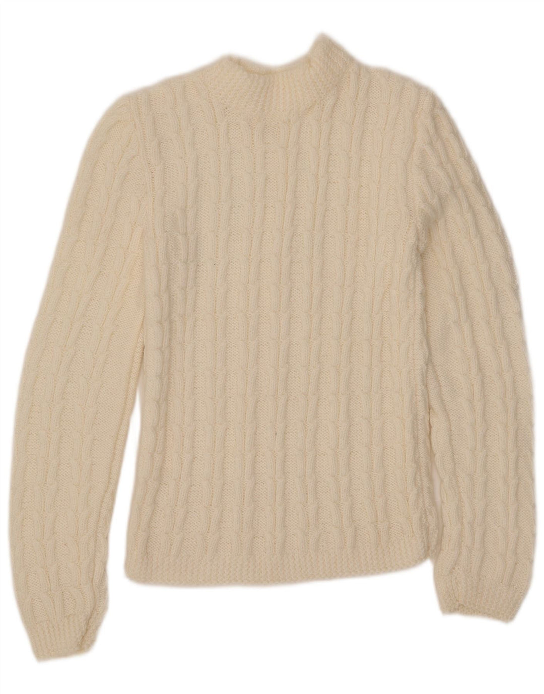 Sweter damski w stylu vintage z golfem UK 8, mały, w kolorze złamanej bieli