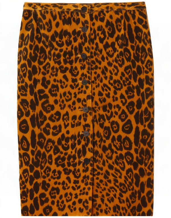Vintage Womens Velvet Straight Skirt Medium W28 Brown Animal Print