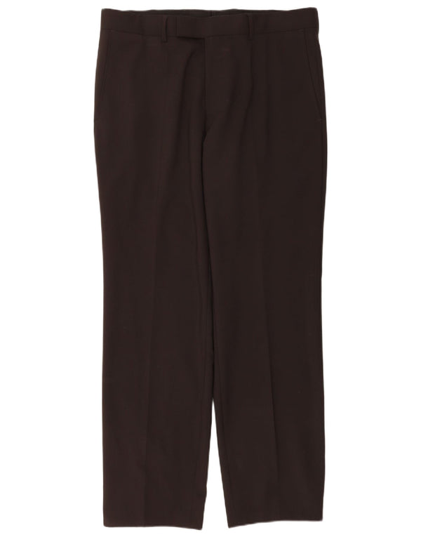Męskie proste spodnie garniturowe Hugo Boss IT 50 Large W34 L32 Brązowa dziewicza wełna