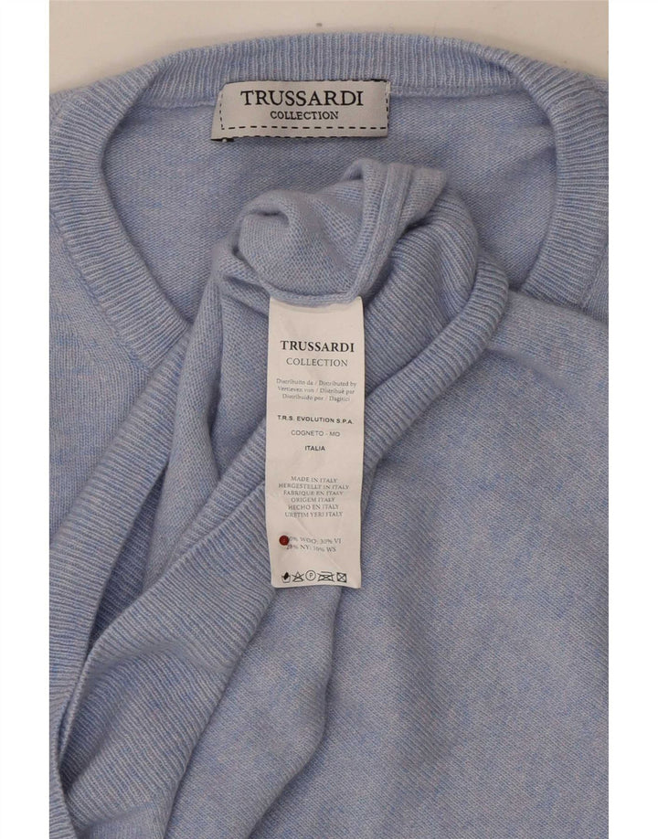 Męski sweter z okrągłym dekoltem Trussardi, średnioniebieska wełna