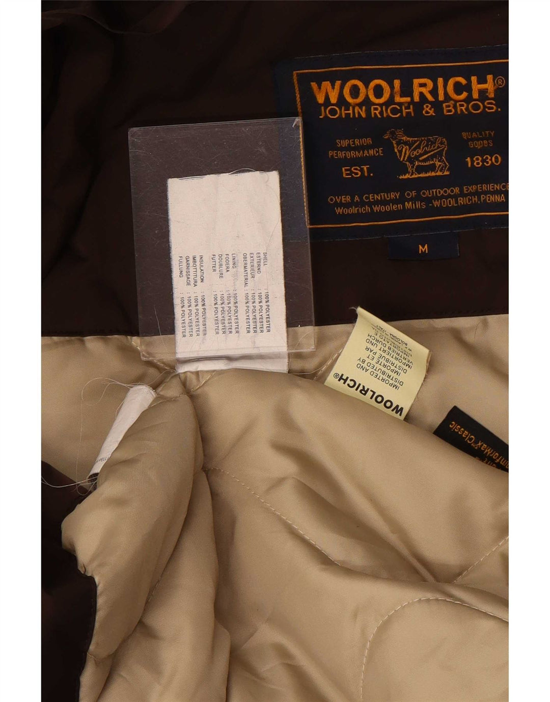 Damska kurtka parka z kapturem Woolrich UK 14, średni brązowy poliester