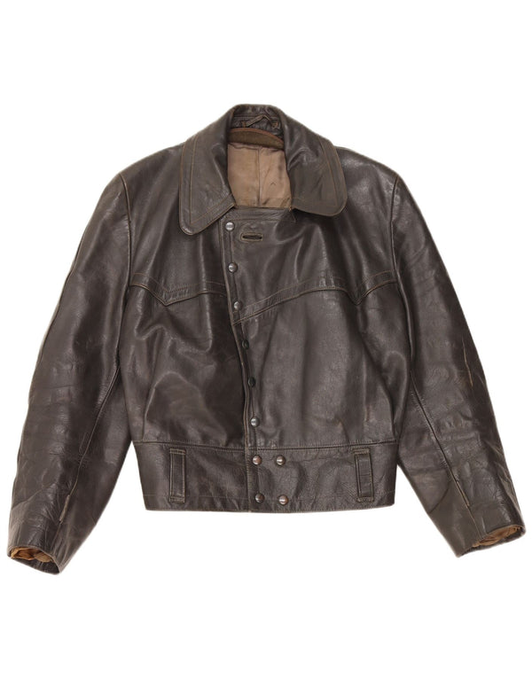 VINTAGE Womens Leather Jacket UK 14 Medium Black