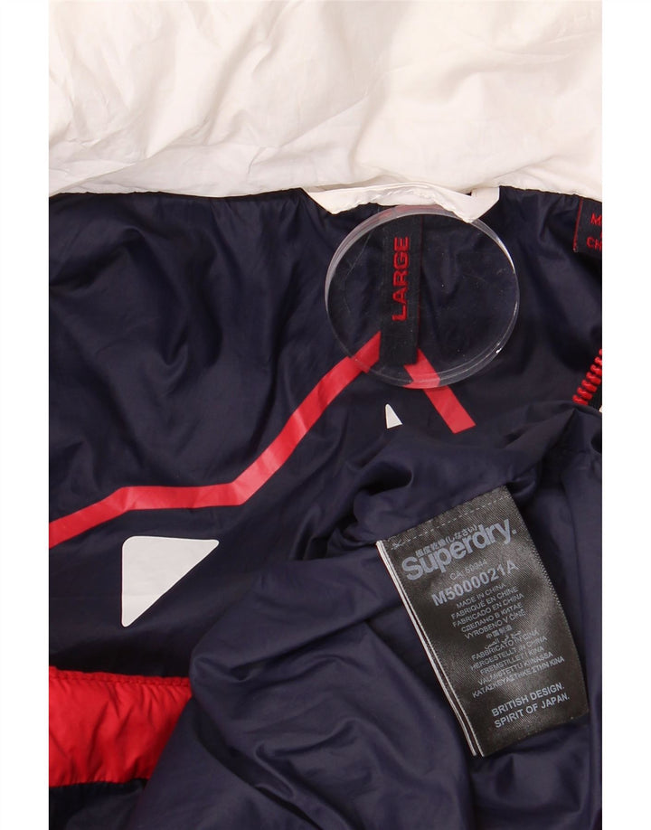 Męska ocieplana kurtka z kapturem Superdry UK 40, duża, biała, poliestrowa w bloki kolorów