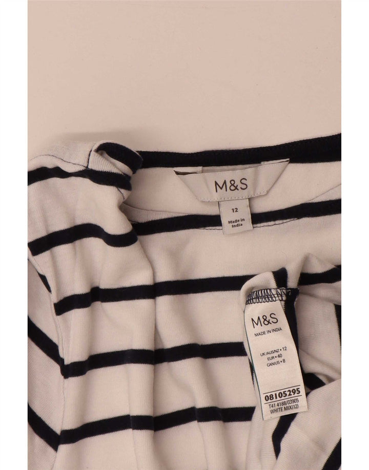 Marks & Spencer Damski top z rękawem 3/4, UK 12, bawełniany w średnie białe paski