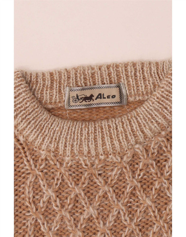 Męski sweter w stylu vintage o regularnym kroju z okrągłym dekoltem, średnio brązowy, geometryczny