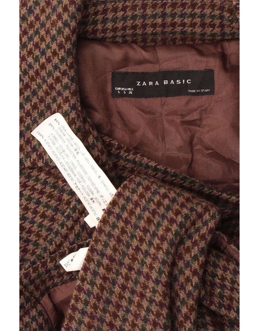 Damska kurtka bomberka ZARA UK 8, mała, brązowa, wełniana pepitka