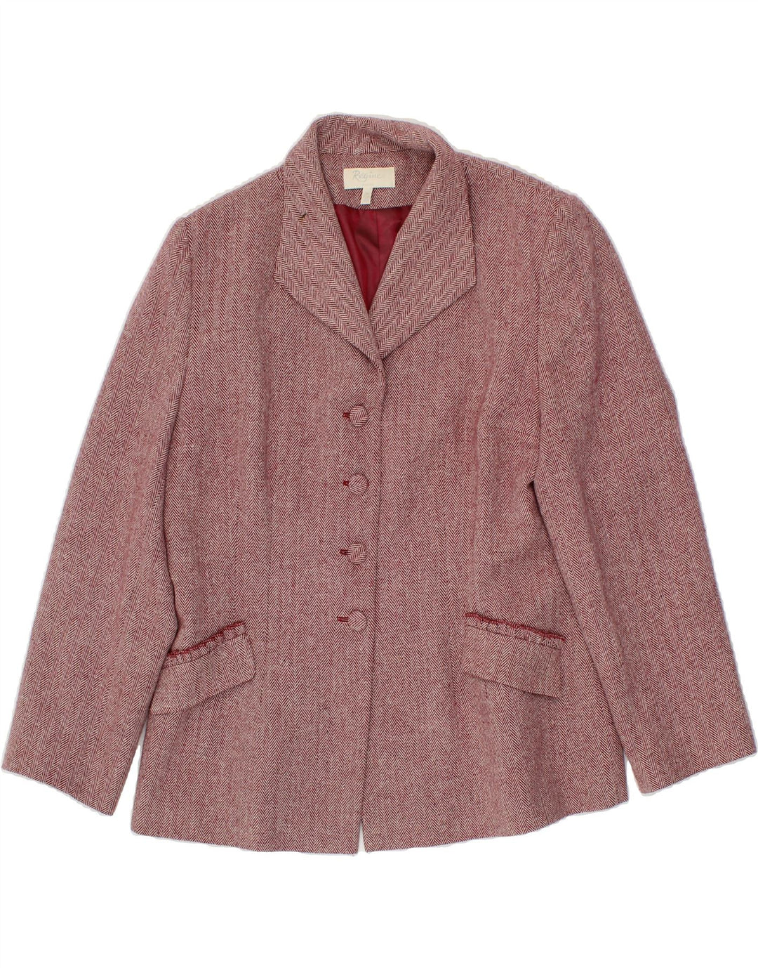 REGINE Womens 4 Button Blazer Jacket US 16 2XL Burgundy Herringbone Wool Vintage Regine and Second-Hand Regine from Messina Hembry 