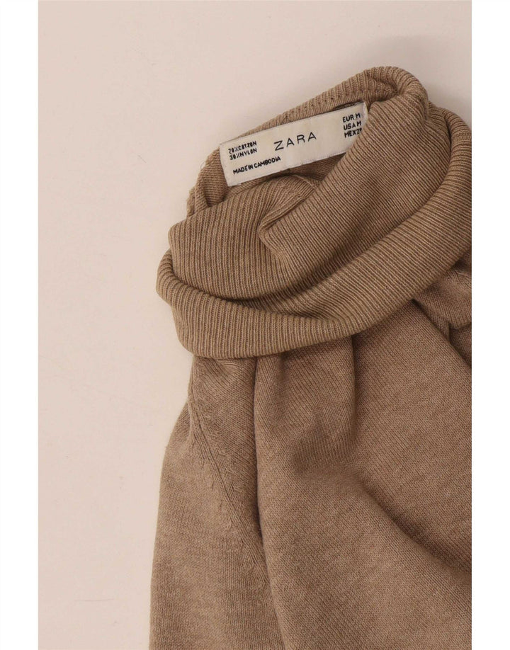 Sweter damski Zara z wywijanym dekoltem UK 12, średni beż, bawełna