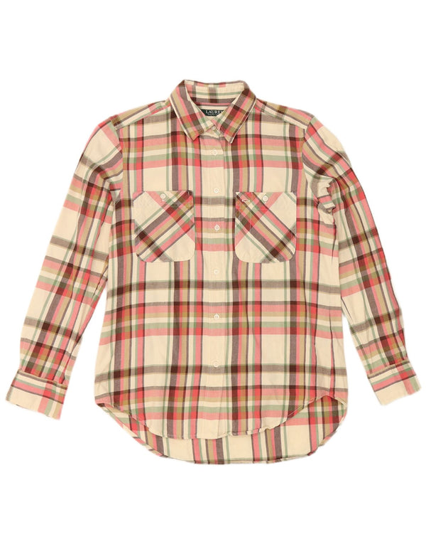 Damska koszula flanelowa Ralph Lauren UK 10 w małą białą kratkę
