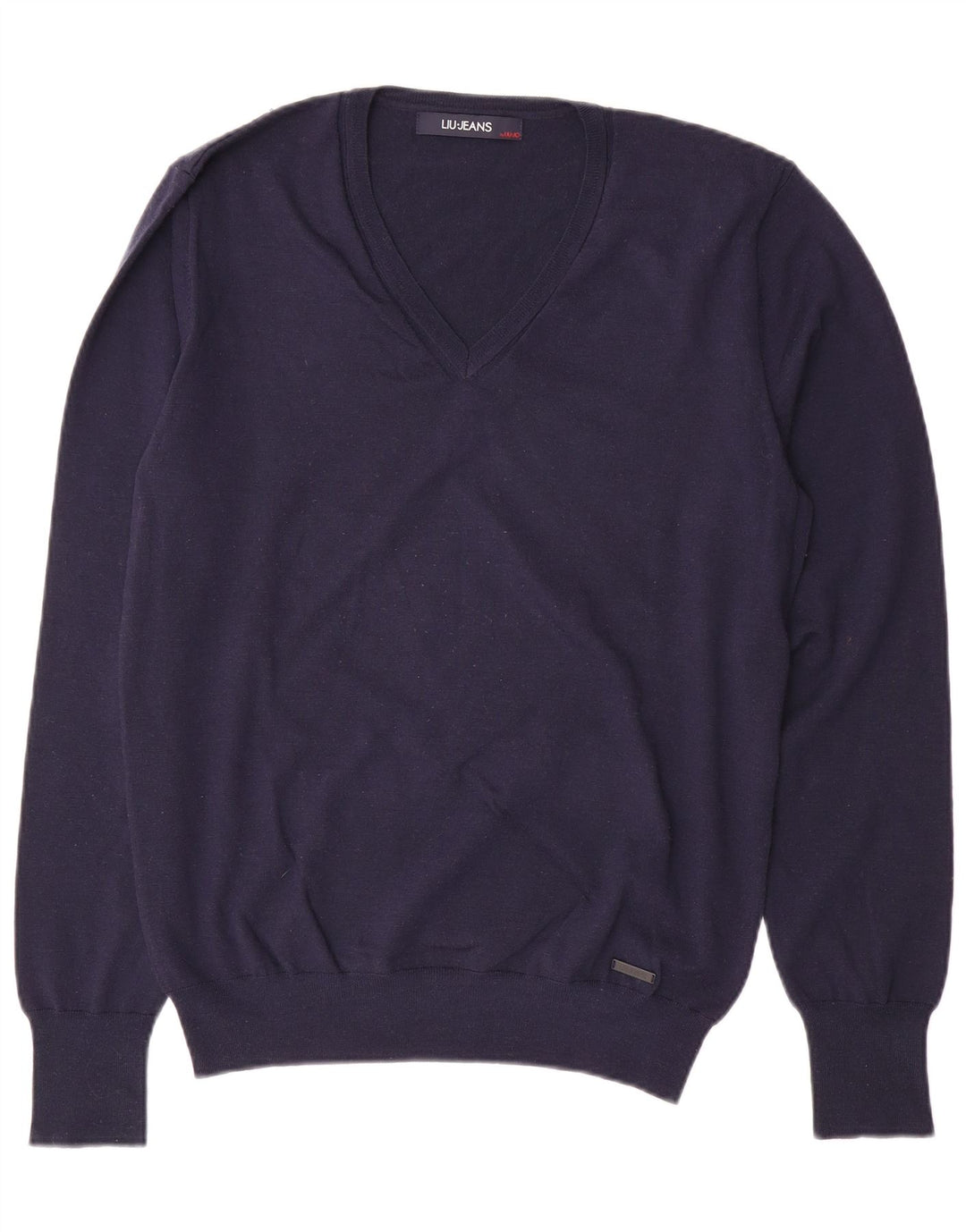 Sweter damski LIU JO z dekoltem w kształcie litery V, UK 18 XL, granatowo-wełniany