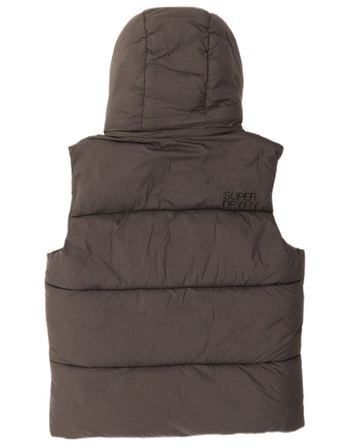 Męska wyściełana kamizelka z kapturem Superdry UK 38 Średni szary nylon w kratkę
