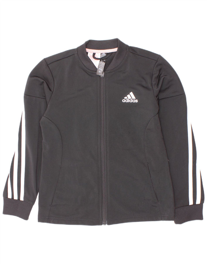 Kurtka dresowa Adidas dziewczęca 7-8 lat, czarna, poliestrowa w prążki