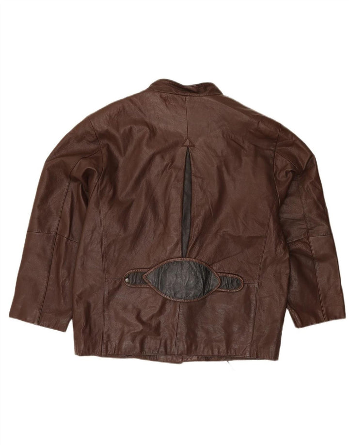 VINTAGE Womens Leather Jacket EU 42 Large Brown Colourblock Leather Vintage Vintage and Second-Hand Vintage from Messina Hembry 
